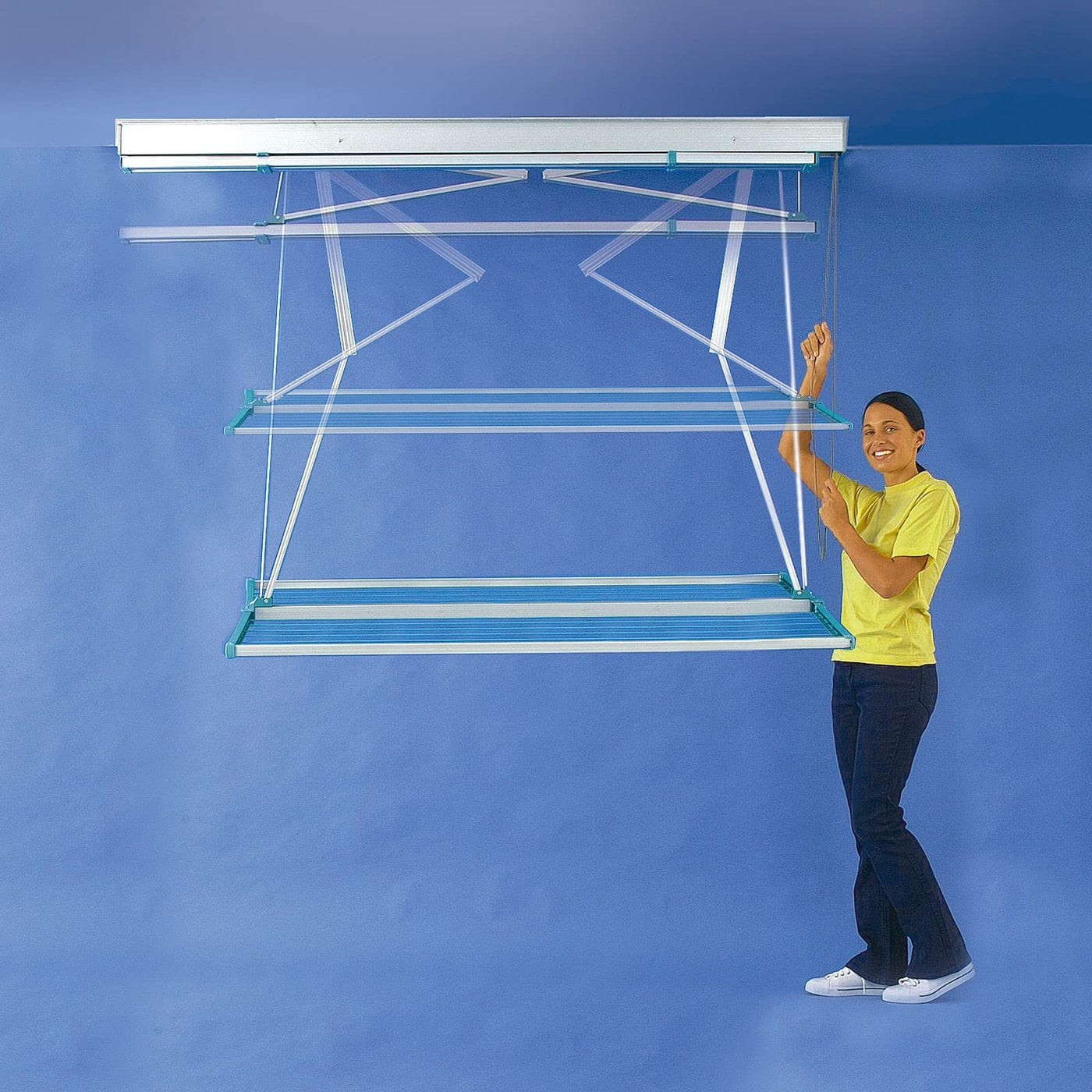 JUWEL Deckentrockner Samba 200 (für bis zu 2 Waschmaschinenladungen, Aufhängelänge 18 m, Wäschetrockner für große Wäscheteile/Bettwäsche, bis 120 cm stufenlos absenkbar) 30040