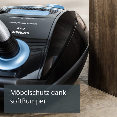 Siemens Staubsauger mit Beutel Q5.0 extreme silencePower VSQ5X1230, Bodenstaubsauger, ideal für Allergiker, Hygiene-Filter, starke Saugleistung, Bodendüse für Parkett, Teppich, Fliesen, 850 W, schwarz