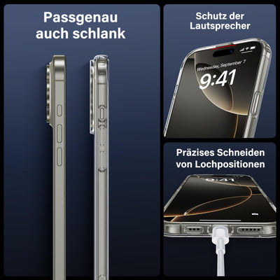 UniqueMe für iPhone 16 Pro Hülle - Handyhülle für iPhone 16 Pro Case, 5 in 1 Set Rundumschutz Schutzhülle Cover,1 Handyhülle & 2 Schutzfolie & 2 Kameraschutz - Transparent