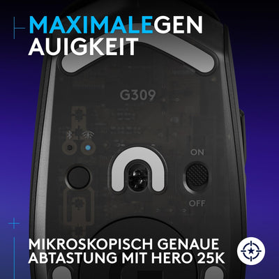 Logitech G309 LIGHTSPEED kabellose Gaming-Maus, leicht, LIGHTFORCE-Hybridschalter, HERO 25K-Sensor, über 300 Stunden Akkulaufzeit mit AA-Batterie, 6 programmierbare Tasten, PC und Mac - Schwarz