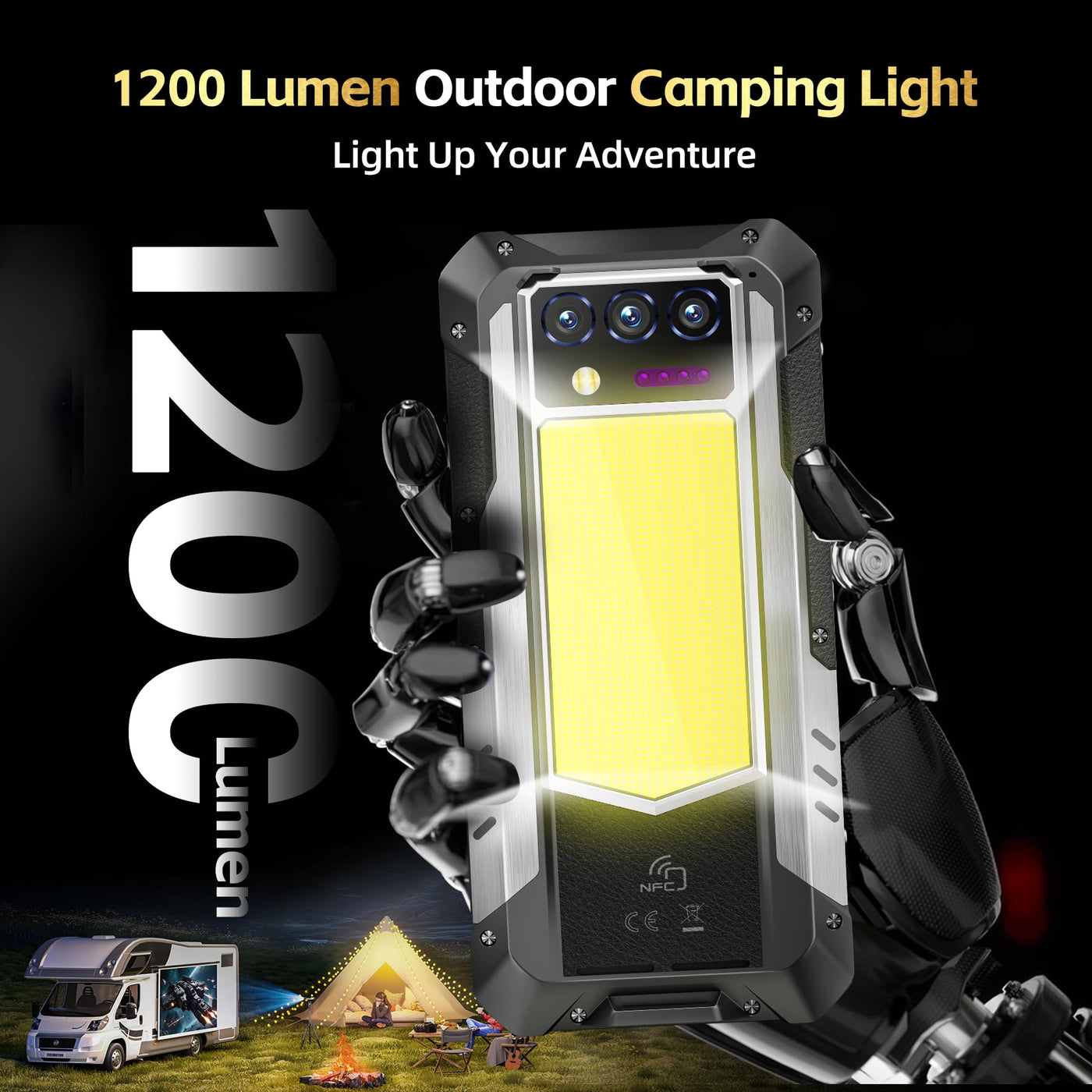 OUKITEL WP100 Titan 33000mAh Outdoor Handy 5G mit Eingebauter 100 Lumen Projektor, 48GB+512GB 6,8" FHD+ Outdoor Smartphone Ohne Vertrag mit 1200 Lumen Campinglicht, 200MP+32MP+20MP, NFC/GPS/IP68/BT5.4
