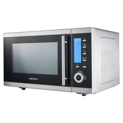MEDION MD 15501 4 in 1 Mikrowelle mit Grill (25 Liter, 900 Watt, 1100 Watt Grill, 2500 Watt Heißluft, 10 Automatik-Programme) silber
