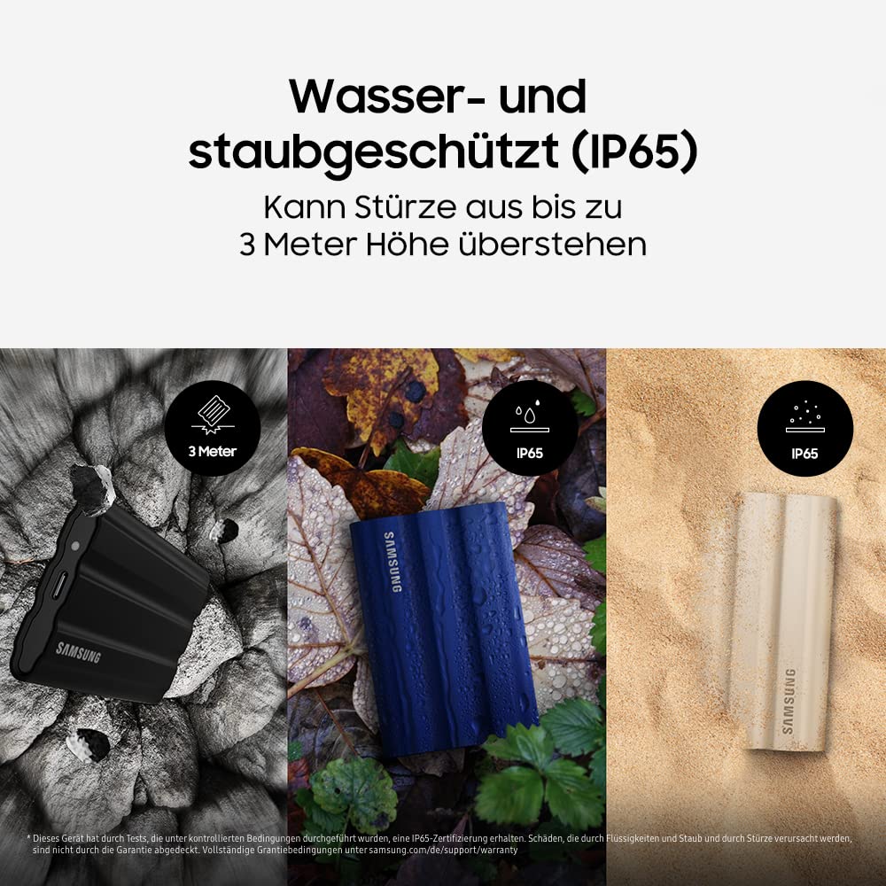 Samsung Portable SSD T7 Shield, 1 TB, USB 3.2 Gen.2, 1.050 MB/s Lesen, 1.000 MB/s Schreiben, Robuste externe Festplatte Outdoor für Mac, PC und Smartphone, Beige, MU-PE1T0K/EU