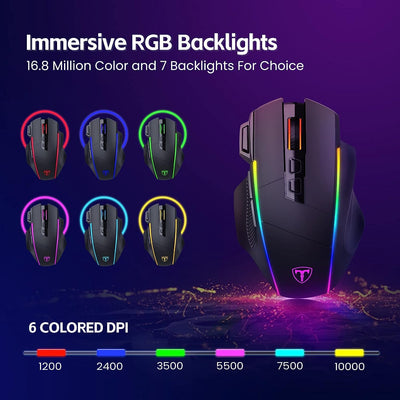 RisoPhy Gaming Maus Kabellose RGB,2.4G/USB-C/Bluetooth Maus mit 8 Programmierbare Tasten/10000DPI/7 RGB Beleuchtung,Wireless Ergonomische Maus für PC/Mac Gamer