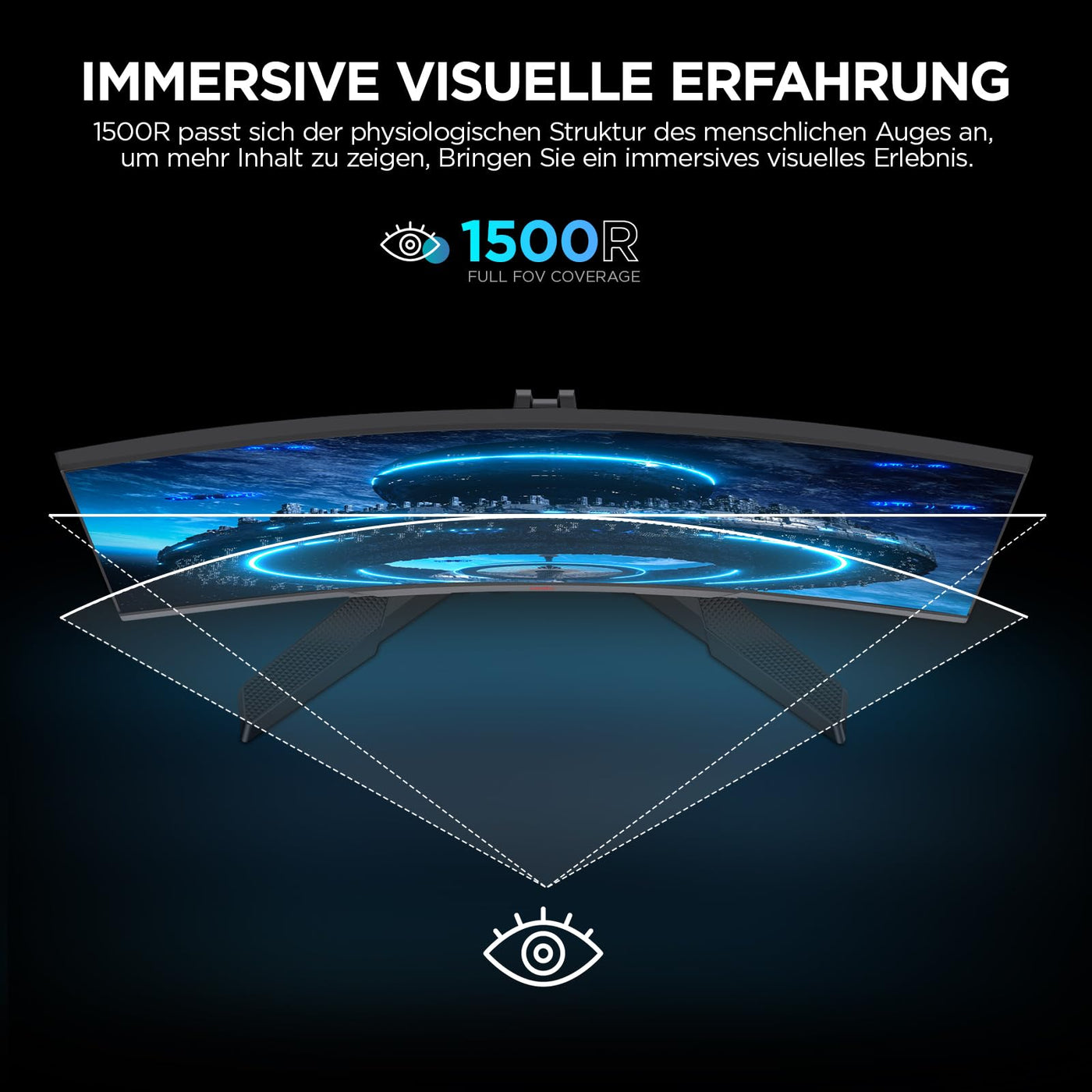 KOORUI 27 Zoll Curved Gaming Monitor, FHD 1080p, 1ms Reaktionszeit,180Hz Bildwiederholraten, HDMI 2.0/DP 1.2, 250cd/m² Helligkeit, Schwarz 27E6CA