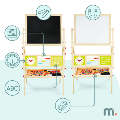 Mamabrum, Spieltafel aus Holz, doppelseitige Kindertafel Magnetisch und Kreide Kindertafel, Doppelseitiges, Zeichenbrett Kinder Tafel, Spieltafel mit Aufbewahrungsregal und Zubehör