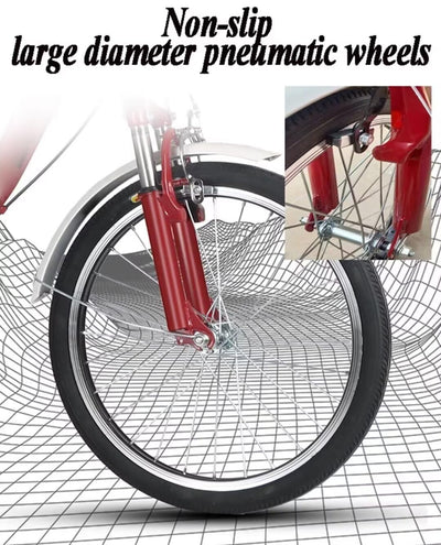 LSQXSS Outdoor-Cruiser-Fahrräder mit hinterer Kabine, älteres Roller-Dreirad mit hinterem Beifahrersitz, Freizeit-Einkaufswagen-Rikscha-Tretfahrrad für Erwachsene, Stoßdämpfer-Vordergabel