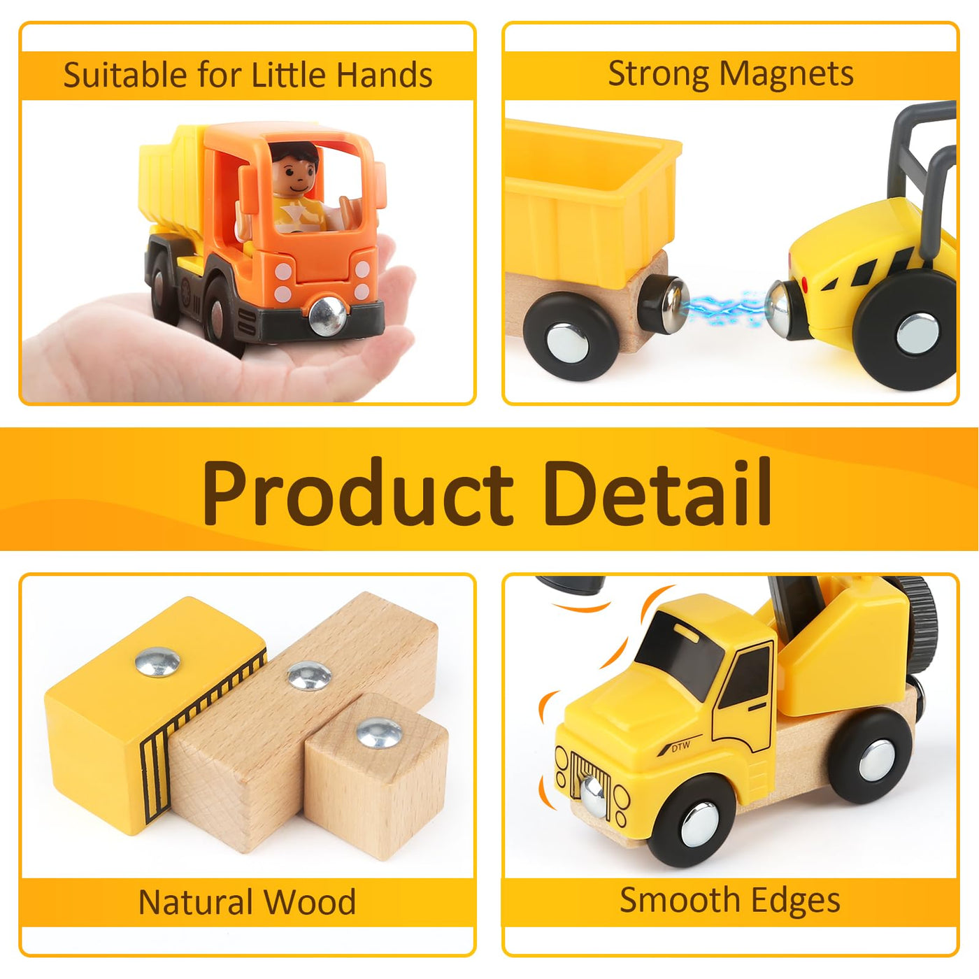 Vanplay Baustellenfahrzeuge Kinder Kran Spielzeug Holzspielzeug Baustelle Spielzeug ab 3 Jahre Junge mit Turmkran Bagger Kranwagen Muldenkipper Straßenwalze Geschenk 3 4 5 Jahre Junge