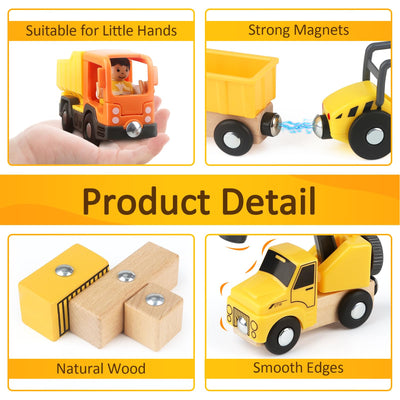 Vanplay Baustellenfahrzeuge Kinder Kran Spielzeug Holzspielzeug Baustelle Spielzeug ab 3 Jahre Junge mit Turmkran Bagger Kranwagen Muldenkipper Straßenwalze Geschenk 3 4 5 Jahre Junge