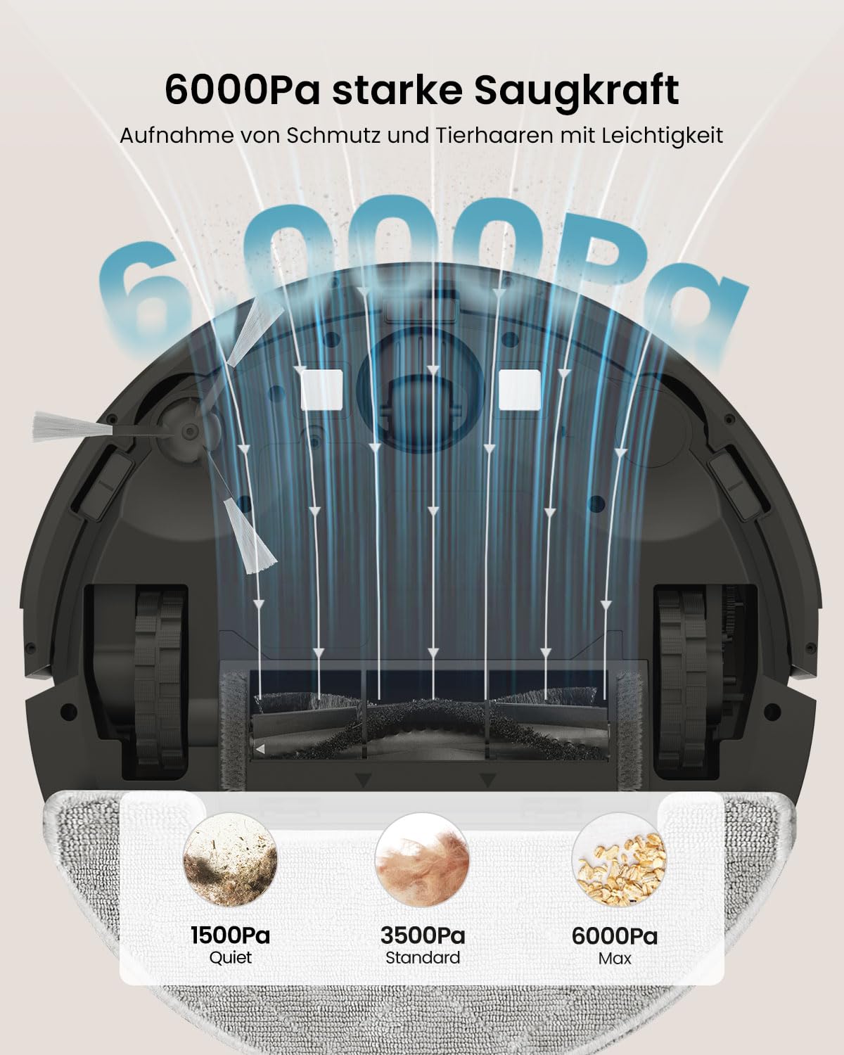 Vexilar W11 Staubsauger Roboter mit Wischfunktion, 3L Saugroboter mit Absaugstation, 6000Pa Saugkraft, 180Min Laufzeit, LiDAR Navigation, 15 No-Go Zonen, APP Steuerung, Ideal für Teppich und Tierhaare