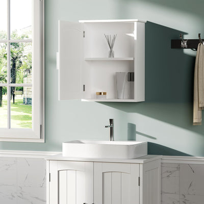 EUGAD Hängeschrank Bad, hängender Badezimmerschrank Badschrank Arzneischrank Medizinschrank, Wandschrank mit Tür, verstellbare Ablage, Weiß, 40x51x17 cm