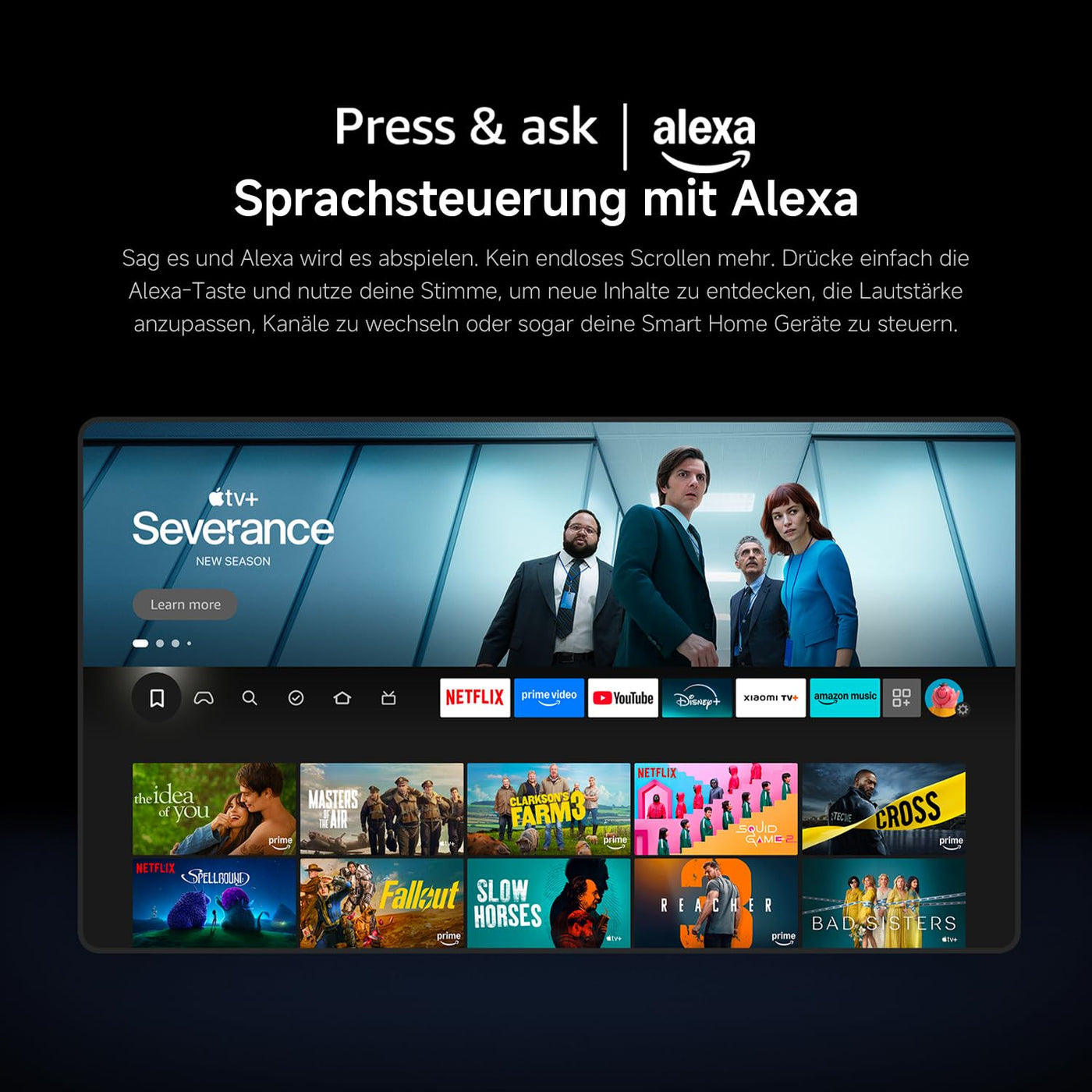 Xiaomi F, 55 Zoll (140 cm), 4K UHD, Smart TV, Fire TV, Triple Tuner DVB-C/S/S2/T/T2,HDR10, MEMC,Game Boost mode 120Hz, Sprachsteuerung mit Alexa, 2GB+32GB, Kompatibel mit Apple AirPlay
