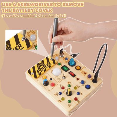Baby Montessori Busy Board ab 2 Jahr, Motorikspielzeug mit 19 LED, Activity Board Holzspielzeug Lernspielzeug Sensorik Spielzeug, Geschenk Jungen und Mädch ab 2 3 4 Jahr