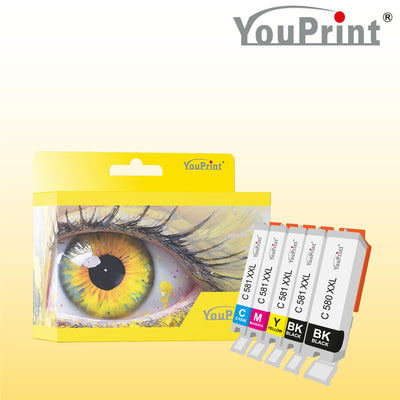 YouPrint Bundle TS6351a Multifunktionsgerät (Drucker, Scanner, Kopierer) mit 10 kompatiblen YouPrint Druckerpatronen passend für Canon 580 581 XXL