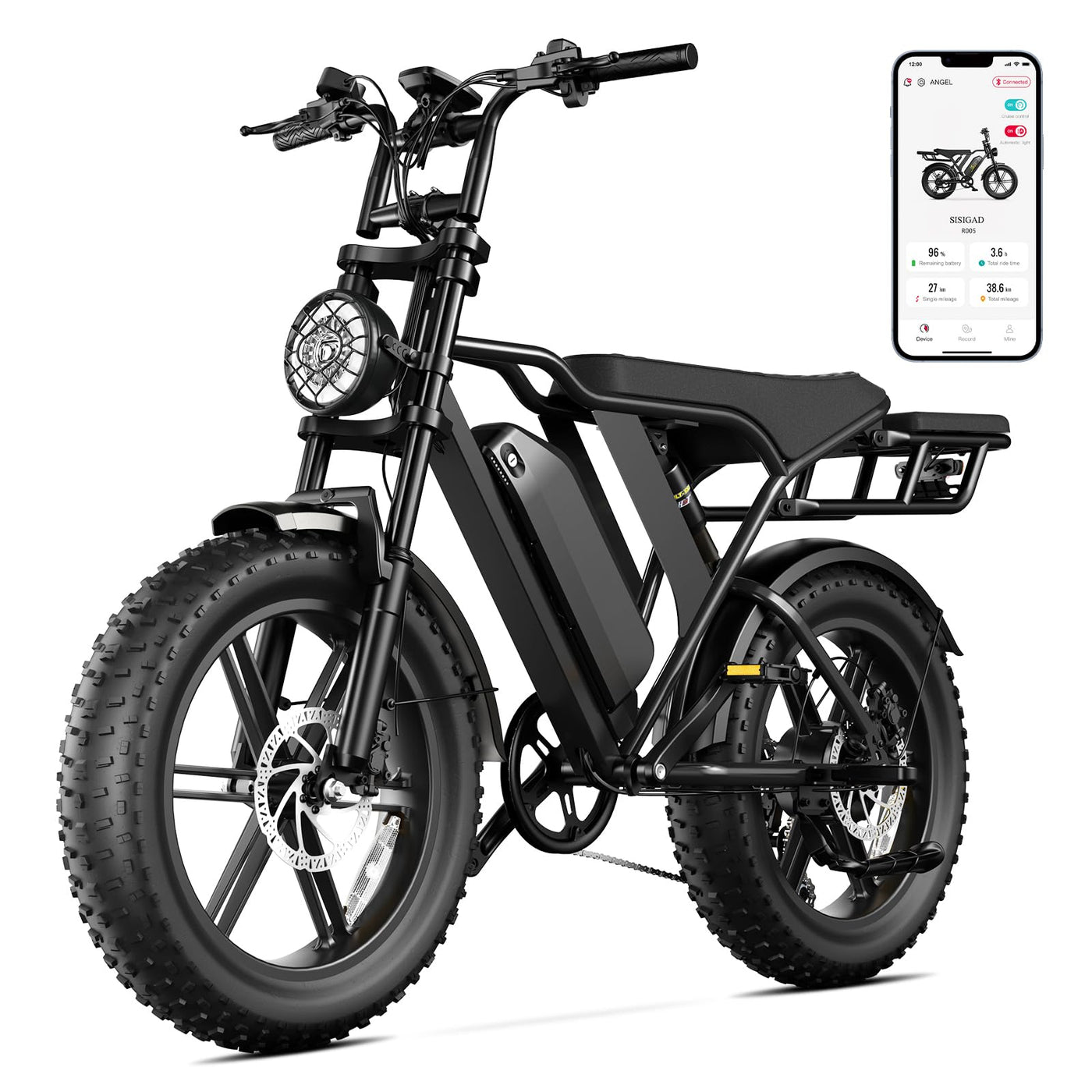 SISIGAD E Bikes Mountainbike Fatbike 20 Zoll Elektrofahrrad Herren Damen Elektro Fahrrad mit LCD Display und App, E Fatbike 36V 13Ah Batterie 250W Motor 25km/h E Fahrrad