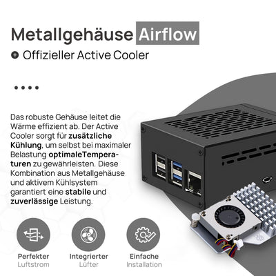 Raspberry Pi 5 8GB PCIe M.2 NVMe - Set | Metallgehäuse | Active Cooler | M.2 NVMe SSD PCIe Board | Offizielles USB-C 27W Netzteil | 64GB SD Karte | 4K Micro HDMI