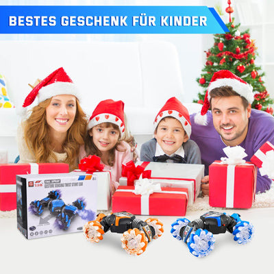 Herenear Ferngesteuertes Auto mit Handsteuerung, 4WD 2.4GHz RC Stunt Car mit Licht und Sprühen, 360° Drehung Crawler Fahrzeug, Doppelseitige Rotierende Off Road RC Twist Car für Kinder (Blau)