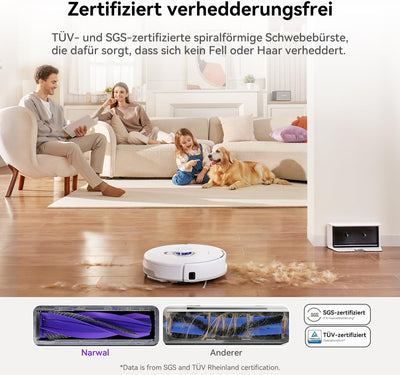 NARWAL Freo X Plus Saug- und Wischroboter Selbstentleerend, Verhedderungsfreie Schwebebürste, 7800-Pa-Saugleistung, 7 Wochen Selbstentleerung ohne Absaugstation, Tri-Laser-Hindernisvermeidung