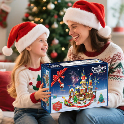 CUBIMANA Weihnachtsschloss-Achterbahn-Bausatz mit Lichtern – 2025 Schlossdorf-Achterbahn-Bausteine Haus Weihnachtsbaum Zug Weihnachtsmann-Spielset Geschenk Erwachsene Kinder Jungen Mädchen(1232Teile)