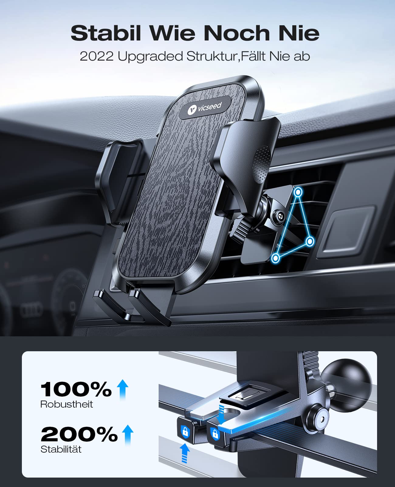 VICSEED 2025 Beste Militärische Handyhalterung Auto [20KG Starker Saugnapf &Metall-Lüftungsclip mit Doppelschloss]360°Drehbare KFZ Handy Halterung Auto Zubehör für iPhone 17 Pro Max Samsung S25 Ultra