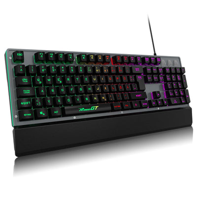 RaceGT Gaming Tastatur Kabel, Tastaturen LED Handballenauflage Beleuchtet Full Size Metallplatte Keyboard mit Nummernblock, Multimedia Tasten, DE QWERTZ Layout, für Office PC Gamer Laptop Xbox
