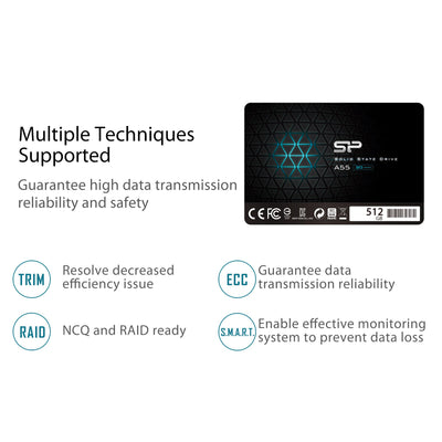Silicon Power SSD 512GB 3D NAND A55 SLC Cache Performance Boost 2,5 Zoll SATA III 7mm (0,28") Interne SSD, Festkörper-Laufwerk