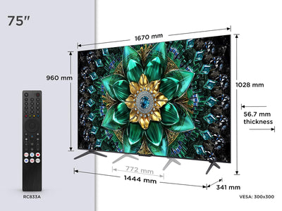 TCL 75Q6C 75 Zoll QD-Mini LED Fernseher, 4K HDR Premium 1000nits, Smart TV mit Google TV (Dolby Vision IQ & Atmos, Onkyo 2.1 Soundsystem, 144Hz Motion Clarity Pro, Game Master)