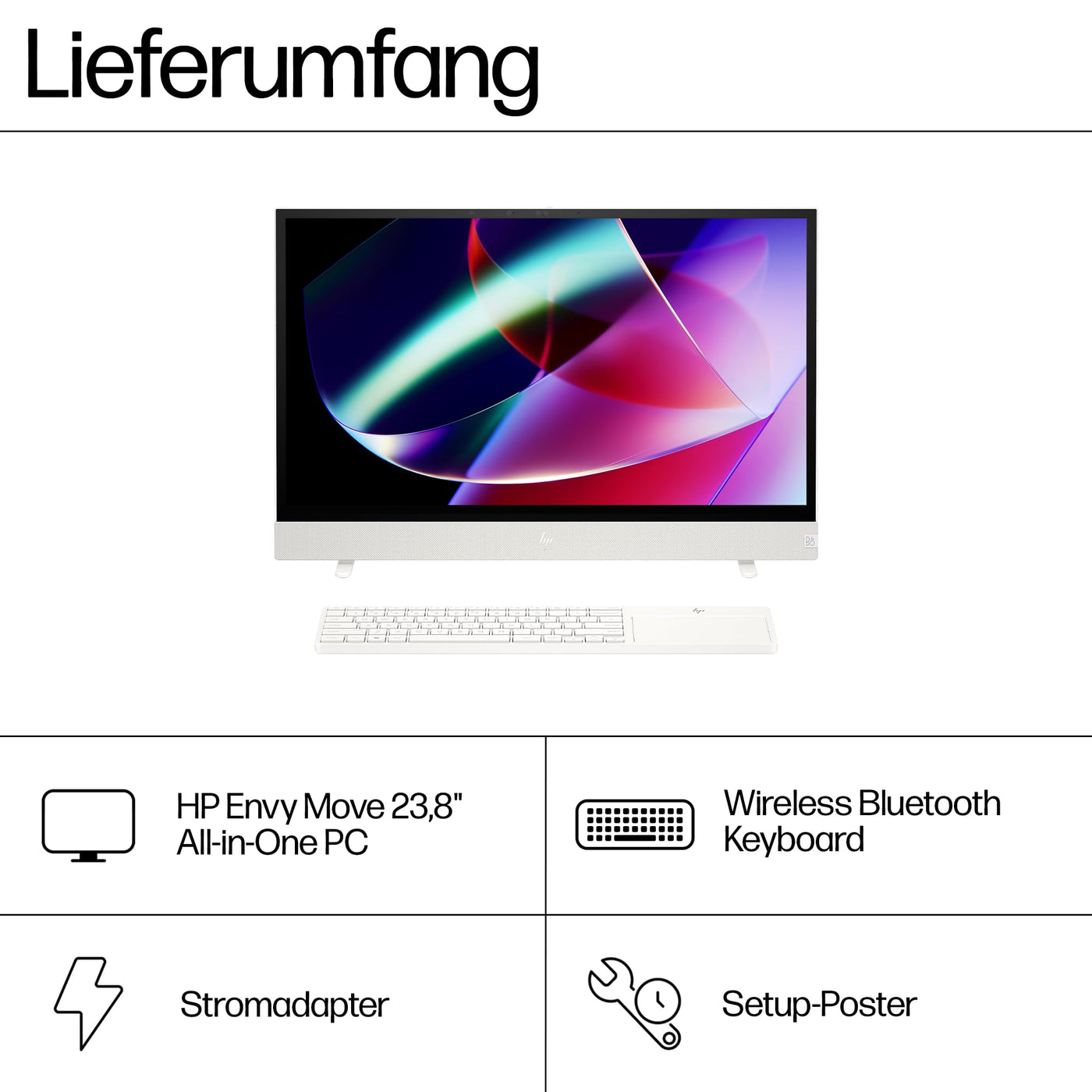 HP Envy Move All-in-One PC, 23,8" QHD Display, Intel Core i5-1335U, 16 GB DDR5 RAM, 512 GB SSD, Intel UHD Grafik, Windows 11 Home, Weiß