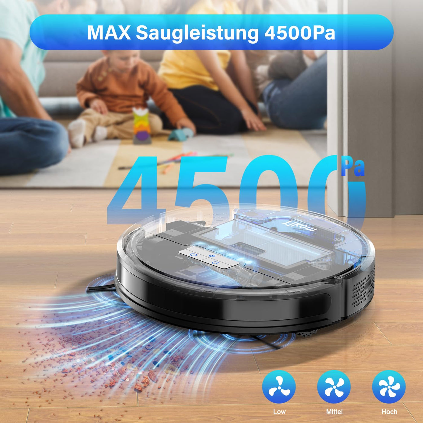 Tikom Saugroboter mit Wischfunktion 2 in 1, G8000 Pro Staubsauger Roboter, 4500Pa Starke Saugkraft Roboterstaubsauger, Selbstaufladend, WLAN, 150Mins Max, Ideal für Tierhaare, Teppich, Hartboden