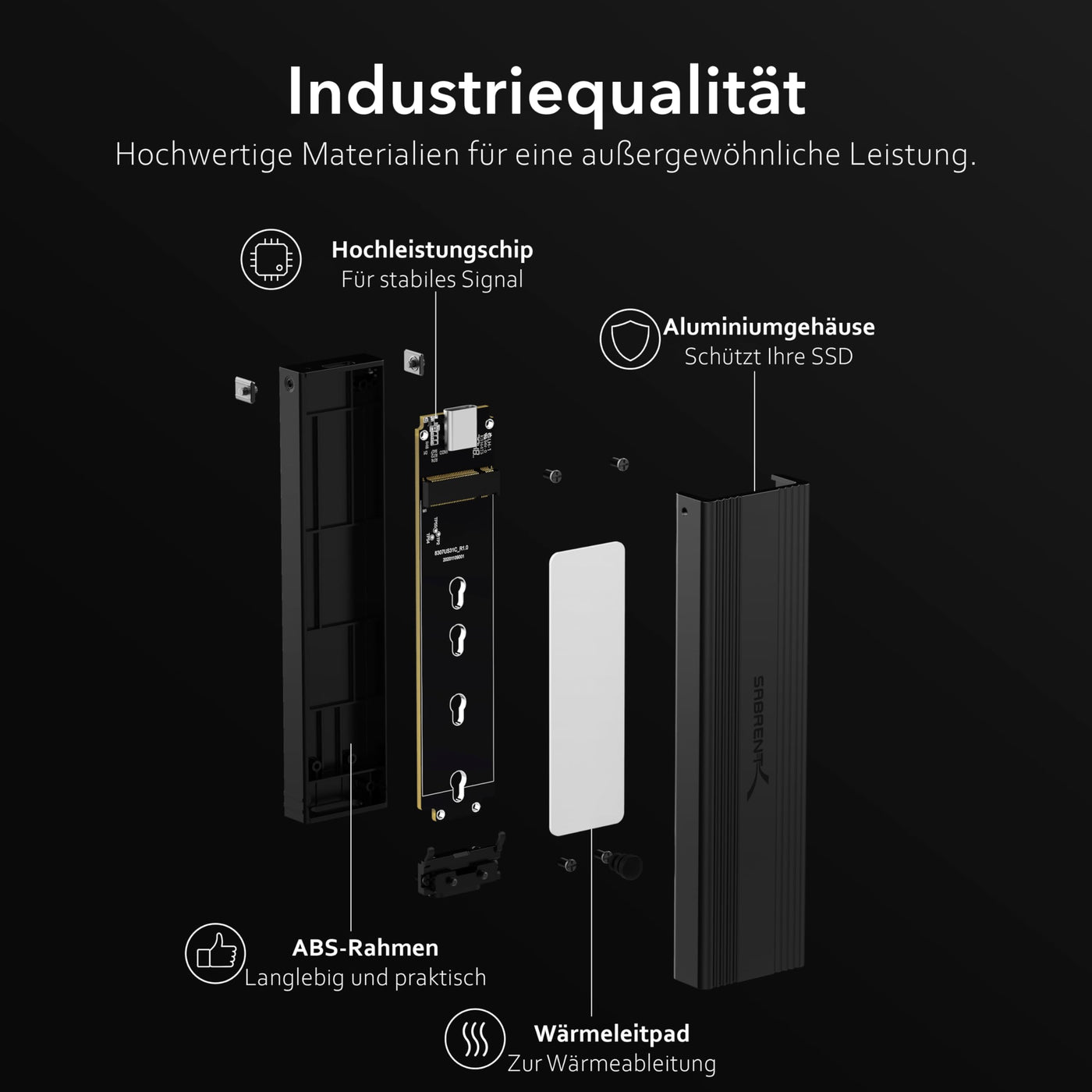 SABRENT NVMe Gehäuse und m2 SATA SSD Adapter (M-Key, M+B Key) USB C 3.2X2 10Gbps Kühlkörper Design (EC-SNVE)