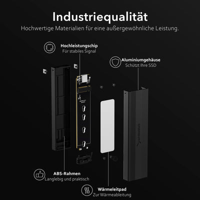 SABRENT NVMe Gehäuse und m2 SATA SSD Adapter (M-Key, M+B Key) USB C 3.2X2 10Gbps Kühlkörper Design (EC-SNVE)