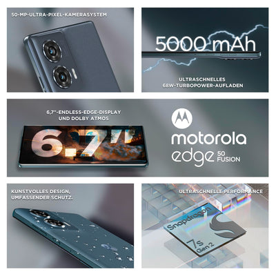 Motorola Moto Edge50 Fusion Smartphone(6,7''-FHD+-pOLED-Display,50-MP-Kamera, 8/256 GB, 5000 mAh, inkl. 68W-Ladegerät, Android 14) Hot Pink,inkl. Schutzcover+Handyhalterung [Exklusiv bei Amazon]