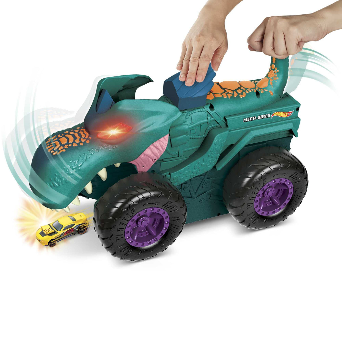 Hot Wheels Monstertruck Mega Wrex, 'frisst und verdaut' Hot Wheel Autos, mit Beleuchtung und Geräuschen, Auto Spielzeug, Spielzeug ab 4 Jahre, GYL13
