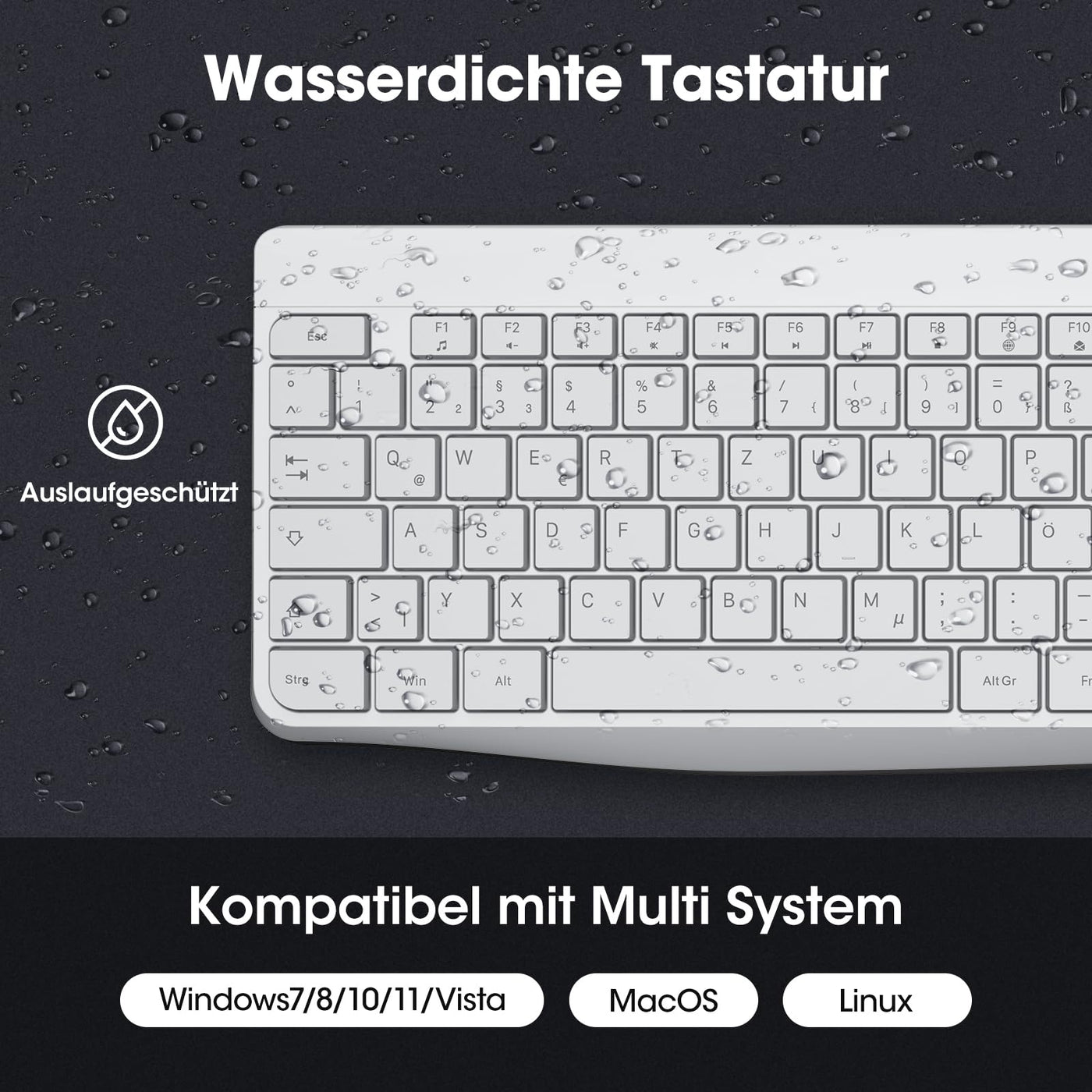 KOORUI Tastatur und Maus Kabellos, Leise Maus Tastatur Set Deutsches Layout QWERTZ mit 12 Funktionstasten 2.4 GHz Tastatur Maus Set für Windows, MacOS, Linux-Weiß (Batterie Nicht Enthalten)