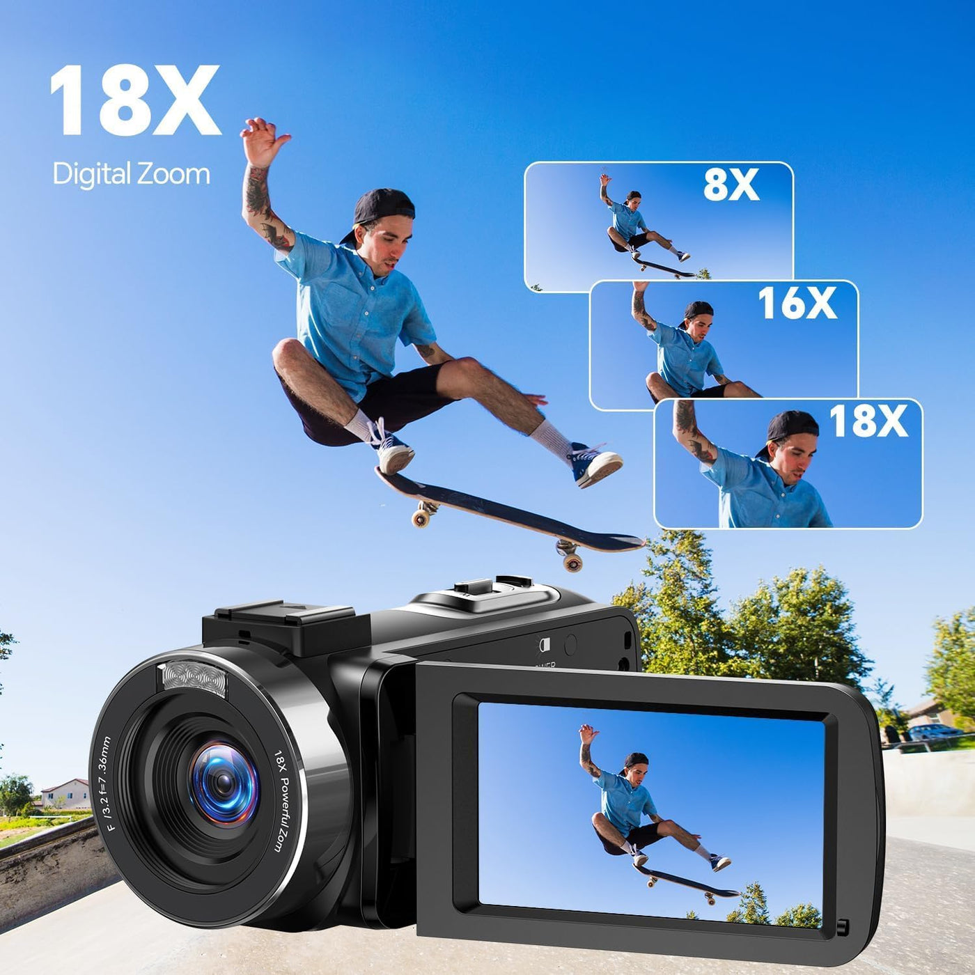 Videokamera 4K Camcorder 42MP Vlogging Kamera für YouTube 18X Digitalzoom 3.0'' Bildschirm um 270° drehbar Webcam Kamera mit 2 Akkus, 32 GB-Karte, Fernbe