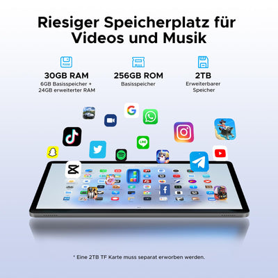 DOOGEE Tab G6 Android 16 Tablet 11 Zoll, 30GB RAM + 256GB ROM Tablet mit SIM Card Slot, 90Hz Display, Unisoc T7250 8000mAh Akku Tablets PC, Widevine L1, 13MP, 4G LTE, 3,5mm Audio/5G WiFi/Face ID/GPS
