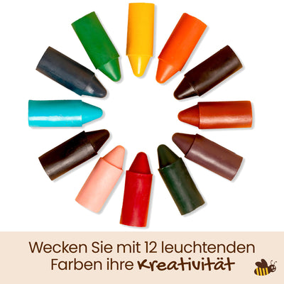 Honeysticks Wachsmalstifte (12er-Pack) - Ungiftige Babymalstifte aus Natürlichem Bienenwachs, Wachsmalstifte Ab 1 Jahr, Leicht zu Greifende Buntstifte Baby, Umweltschonend und Kleinkindfreundlich