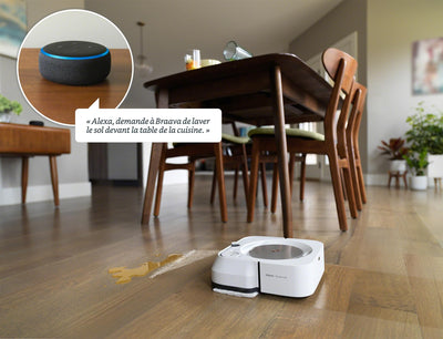 iRobot Braava Jet m6 (m6138) Wischroboter mit Präzisions-Sprühstrahl, Nasswischen und Trockenfegen, Kompatibel mit Sprachassistenten, koppelbar mit Roomba, WLAN, Farbe: weiß/Silber