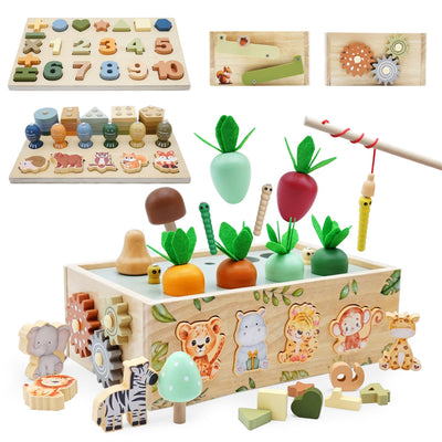 Montessori Spielzeug ab 1 Jahr, Motorikwürfel Aktivitätswürfel aus Holz 9 in 1, Safari Motorikspielzeug Holzspielzeug ab 1 2 3 Jahre, Baby Spielzeug Montessori Geschenk Mädchen Jungen 1 2 3 4 jahre