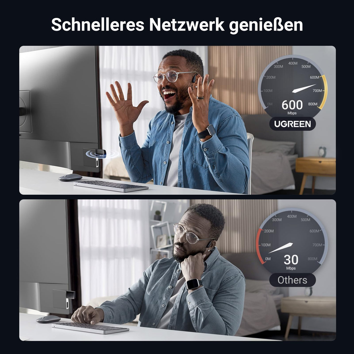 UGREEN WLAN Stick AX900 WiFi 6 Primär WLAN Adapter PC Dual Band 2,4G/5GHz, Internet Stick mit eingebauter Treiber, WPA2-PSK Verschlüsselung, Kompatibel mit Windows 11/10.