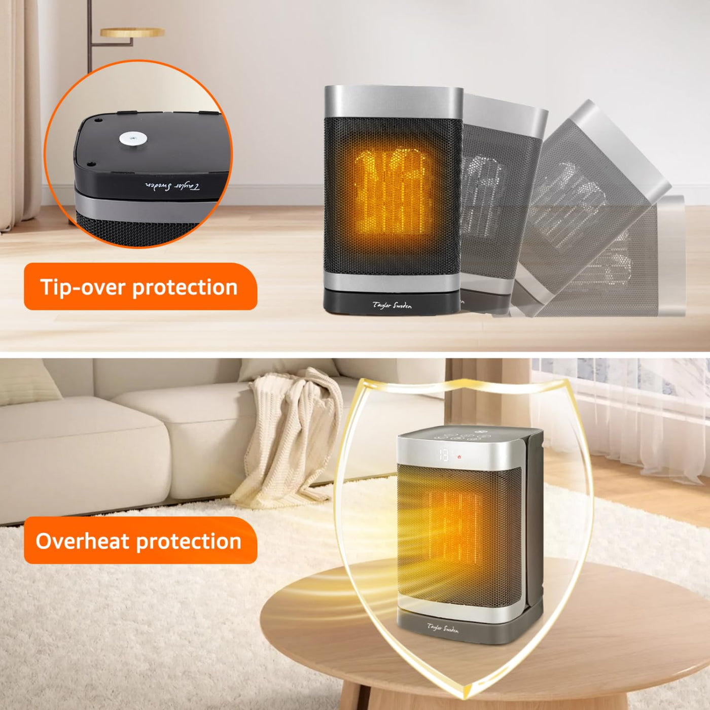 Taylor Swoden Heizlüfter Energiesparend Thermostat, 1500W PTC Keramik Heizlüfter, Klein Heizung Elektrisch mit Fernbedienung, Leise, 24-Std-Timer, 70°Oszillierend, 4 Modi Heizstrahler