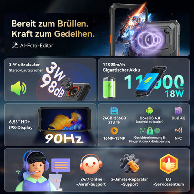 Blackview BV6200 Plus Outdoor Handy 11000mAh 24GB+256GB/2TB, Android 14 Outdoor Smartphone Ohne Vertrag, 98DB Lautsprecher, 6.56" 90Hz, IP69K Wasserdicht,Baustellenhandy, 16MP+13MP/Dual 4G/OTG/GPS/NFC