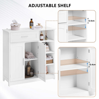 EUGAD Badezimmerschrank, Badschrank schmal, Aufbewahrungsschrank mit 1 Schublade, 2 Türen, verstellbaren Ablagen, Bad Schrank stehend, Kommode Badezimmer, 80x80,5x30 cm, Weiß