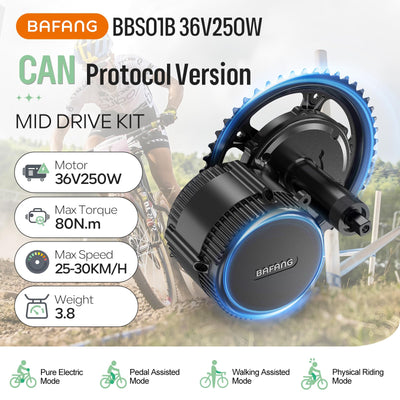 BAFANG 250W Mittelmotor E-Bike Umbausatz mit 36V24Ah Ebike Batterie und VD618 E-Bike Display, CAN Version 8fun Elektrofahrrad Kit für Mountainbike mit BB68-73mm