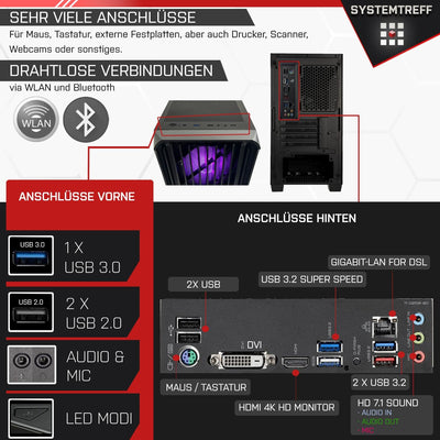 SYSTEMTREFF Gaming PC AMD Ryzen 5 5600 6x4.4GHz | Nvidia GeForce RTX 4060 8GB DX12 | 1TB M.2 NVMe | 32GB DDR4 RAM | WLAN Desktop Computer Rechner für Gamer, Zocker & Streamer