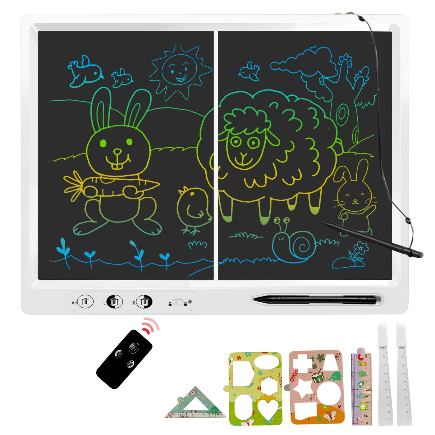 LCD Schreibtafel Kinder，22 Zoll Dual Screen it 2 Stiften und verstellbarem Stand LCD-Schreibtablett Kind, Erwachsener Lehrer Bildung Bürobedarf, Weihnachtsgeschenke für Jungen und Mädchen