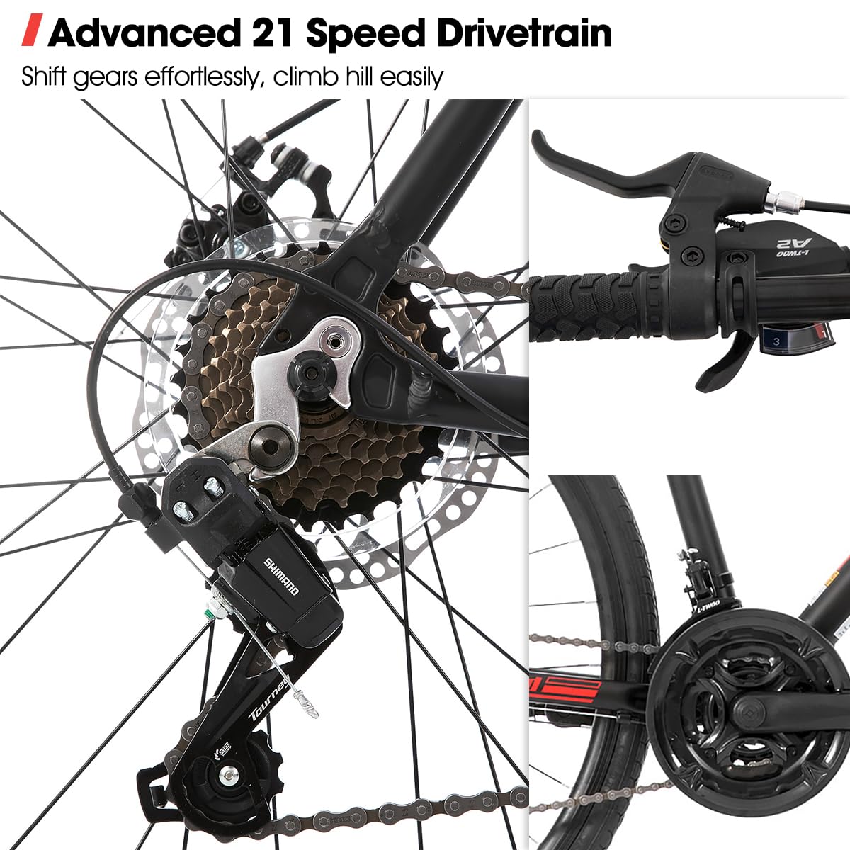 Hiland 28 Zoll Rennrad, Städtischer Pendler Fahrräd mit Scheibenbremse für Männer, 530mm Rahmen Komfortables Rennrad 700C Räder 21 Gänge Schwarz