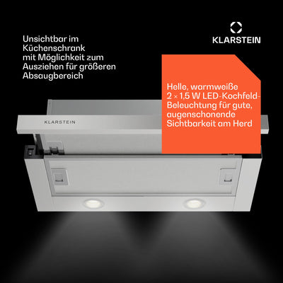 Klarstein Dunstabzugshaube 60cm, Abluft-Dunstabzugshaube mit Spülmaschinenfestem Filter aus Aluminium, Leise Abzugshaube Abluft, 305m³/h Luftstrom, Effiziente Wandhauben mit LEDs & Touch Controls