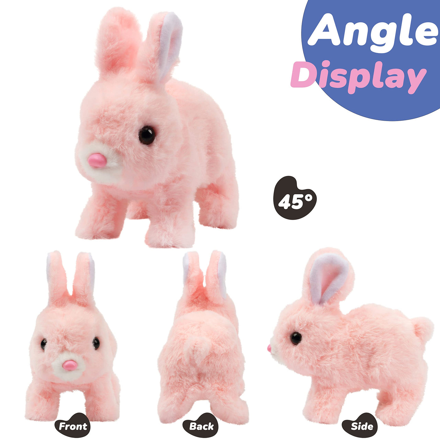 Hopearl Hüpfendes Kaninchen Interaktives elektronisches Haustier Plüschhasenspielzeug mit Geräuschen Bewegungen Animiertes Gehen Wackeln Ohren Zucken Nase Geschenk für Kinder, 18cm