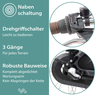 TRETWERK - 28 Zoll E-Bike Damen Pedelec - Sophia schwarz - E-Citybike Damenfahrrad mit 3 Gang Shimano Nexus Nabenschaltung - Elektrofahrrad mit Frontmotor 250W, 36V